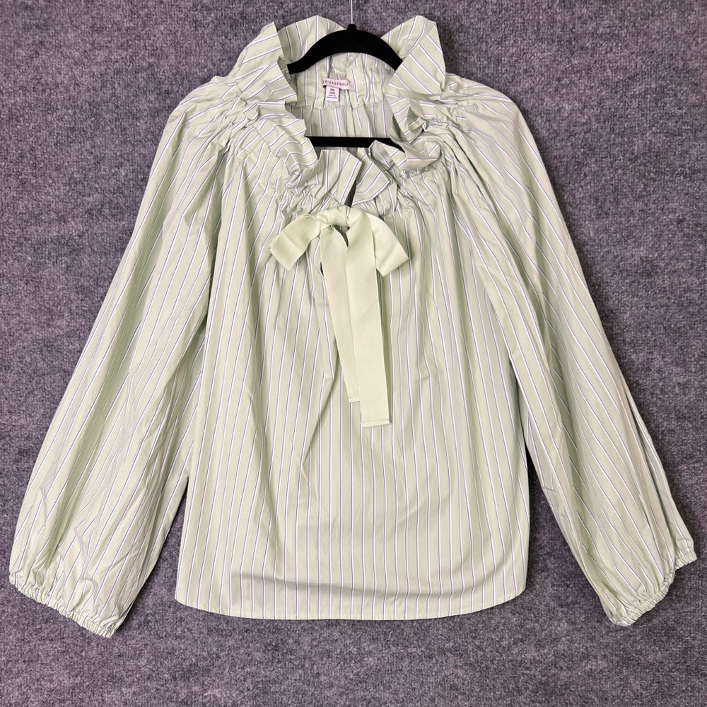 Light Sage Striped Tie-Neck Blouse